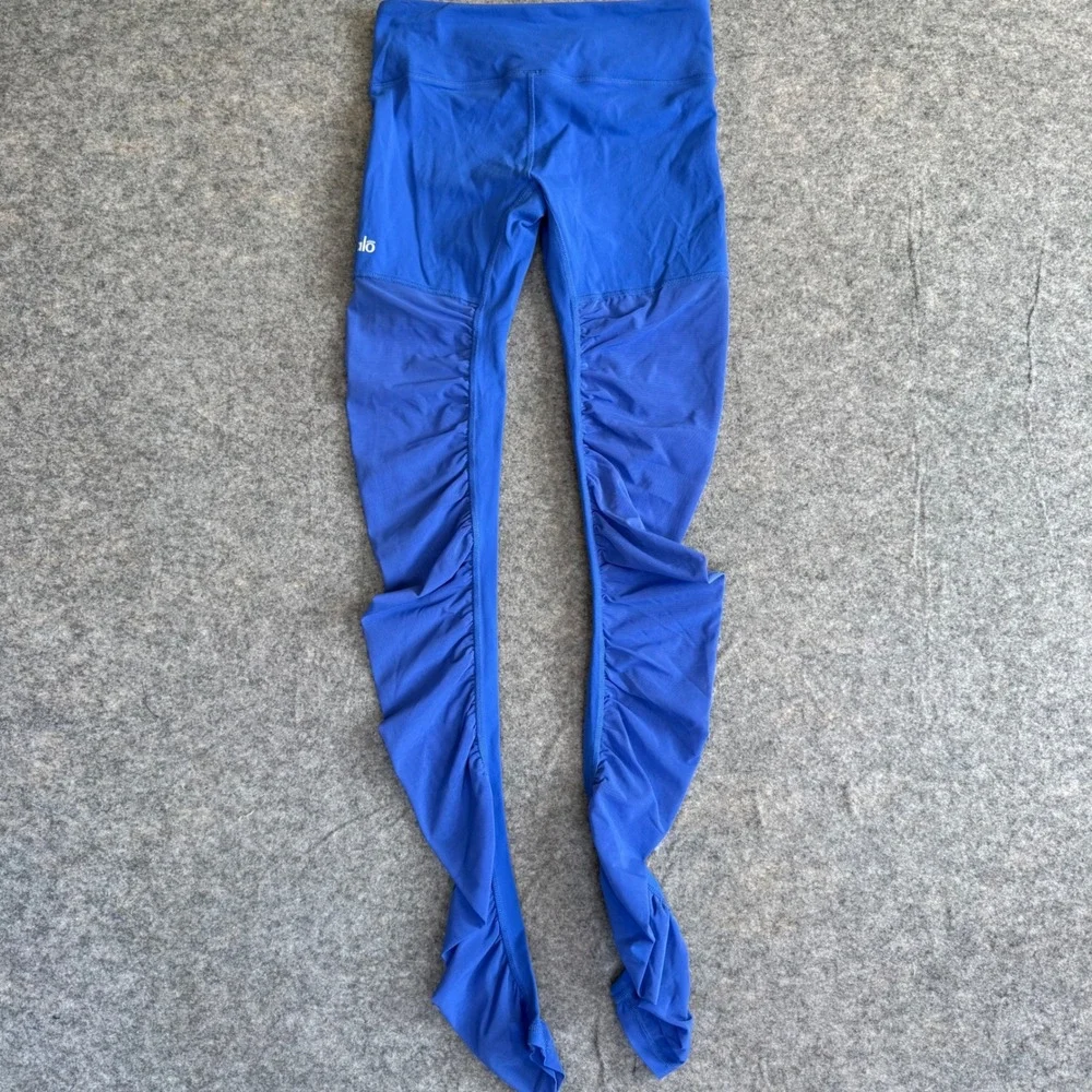 Alo Yoga Siren Leggings Royal Blue Ruched Mesh Activewear Womens Small W54649